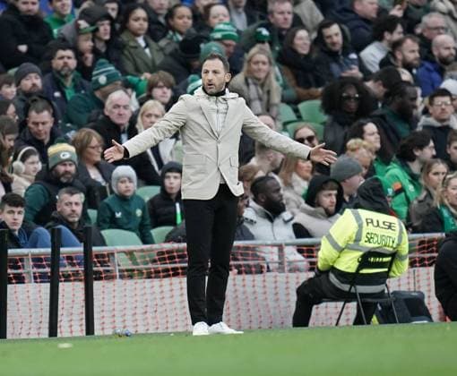 240323 Ireland vs Belgium Belgium National Coach Domenico Tedesco shows his frustration during a friendly football game between the national teams of Ireland and Belgium, in preparation of the UEFA EURO, EM, Europameisterschaft,Fussball 2024, on March 23, 2024 in Dublin, Ireland. (Photo by Conor Ryan Isosport) DUBLIN IRELAND  Copyright: xx 448575