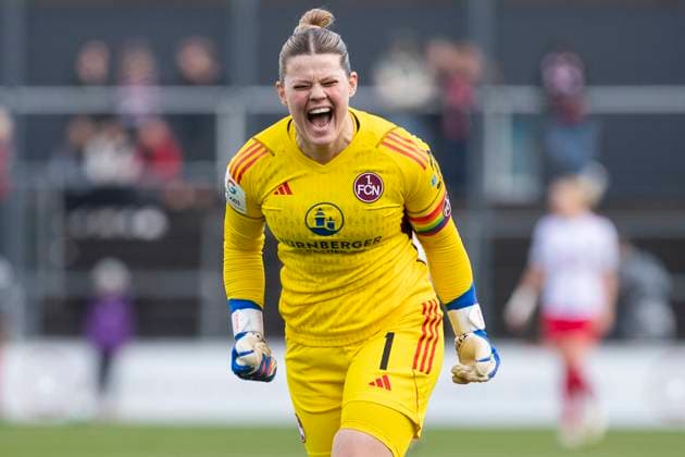 GOOGLE PIXEL Womens Bundesliga 1 FC Köln 1 FC Nürnberg, 23 03 2024 Lea Paulick 1 FC Nürnberg, 1 cheers after the goal to 0 1 GOOGLE PIXEL Womens Bundesliga, 1 FC Köln 1 FC Nürnberg, 17 Matchday, on 23 03 2024, Franz Kremer Stadium, Cologne DFL regulations prohibit any use of photographs as image sequences and or quasi video Copyright: xBEAUTIFULxSPORTS Meuselx