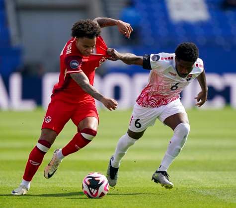 March 23, 2024: March 23, 2024, Frisco, Texas, USA- Trinidad-Tobago ANDRE RAYMOND(6) and Canada CYLE LARIN (17) battles for the ball during the Concacaf Nations League Play-in soccer match between Trinidad & Tobago and the Canada at Toyota Stadium in Frisco, Texas. - ZUMAh146 20240323_aap_h146_003 Copyright: xJeromexHicksx