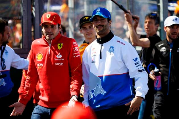 24th March 2024: Melbourne Grand Prix Circuit, Melbourne, Victoria, Australia; Australian Formula 1 Grand Prix: Race Day; Daniel Ricciardo and Carlos Sainz Jr during the drivers parade  ActionPlus12621391 StephenxBlackberry
