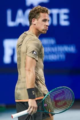 March 23, 2024, Miami Gardens, Florida, USA: Roberto Carballes Baena (ESP) reacts after a volley during his men s singles match at the 2024 Miami Open presented by Itau at Hard Rock Stadium. Miami Gardens USA - ZUMAw109 20240323_fap_w109_041 Copyright: xDebbyxWongx