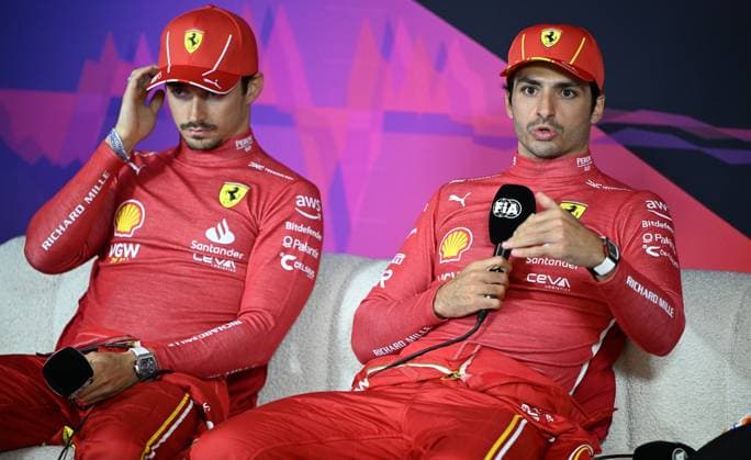 AUSTRALIAN F1 GRAND PRIX, Ferrari teammates Charles Leclerc of Monaco (left) and Carlos Sainz of Spain are seen during a press conference, PK, Pressekonferenz following the Australian Grand Prix 2024 at Albert Park Circuit in Melbourne, Sunday, March 24, 2024. ( NO ARCHIVING, EDITORIAL USE ONLY, NO USE IN BOOKS WITHOUT CONSENT MELBOURNE VICTORIA AUSTRALIA  Copyright: xJOELxCARRETTx 20240324001921963381