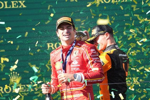FORMULA 1 ROLEX AUSTRALIAN GRAND PRIX 2024 24 03 2024, Albert Park Circuit, Melbourne, FORMULA 1 ROLEX AUSTRALIAN GRAND PRIX 2024 ,in the picture winner Carlos Sainz Jr ESP , Scuderia Ferrari, 2nd place for Charles Leclerc MCO , Scuderia Ferrari, 3rd place for Lando Norris GBR , McLaren F1 Team nordphotoxGmbHx xBratic nph00250