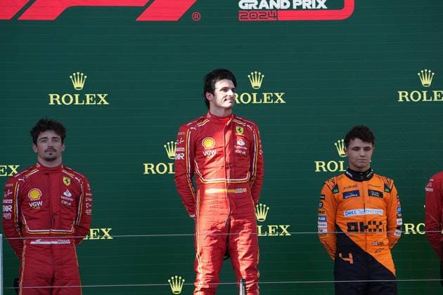 FORMULA 1 ROLEX AUSTRALIAN GRAND PRIX 2024 24 03 2024, Albert Park Circuit, Melbourne, FORMULA 1 ROLEX AUSTRALIAN GRAND PRIX 2024 ,in the picture winner Carlos Sainz Jr ESP , Scuderia Ferrari, 2nd place for Charles Leclerc MCO , Scuderia Ferrari, 3rd place for Lando Norris GBR , McLaren F1 Team nordphotoxGmbHx xBratic nph00250