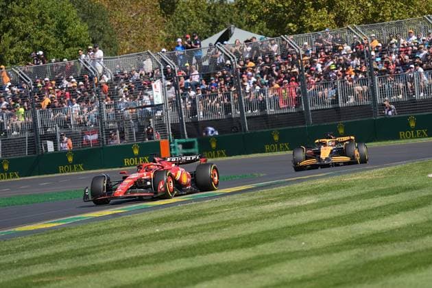 24 03 2024, Albert Park Circuit, Melbourne, FORMULA 1 ROLEX AUSTRALIAN GRAND PRIX 2024 ,in the picture Charles Leclerc MCO , Scuderia Ferrari, Oscar Piastri AUS , McLaren F1 Team Melbourne Albert Park Circuit Victoria Australia eu-images-506