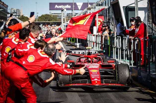 March 24, 2024, Melbourne, Victoria, Australia: MELBOURNE, AUSTRALIA - MARCH 24: Carlos Sainz of Spain and Scuderia Ferrari returns to the pits after winning the 2024 Australian Grand Prix at Albert Park in Melbourne, Australia Melbourne Australia - ZUMAp121 20240324_zsp_p121_003 Copyright: xChrisxPutnamx