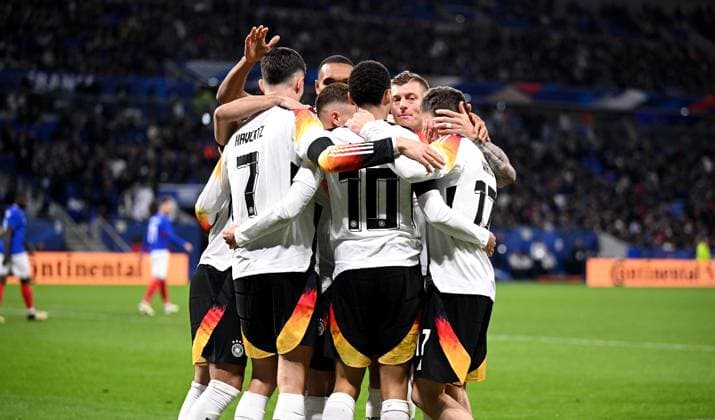 FOOTBALL INTERNATIONAL Test match in Lyon France Germany 23 03 2023 Germany celebrating after the goal to make it 0 2