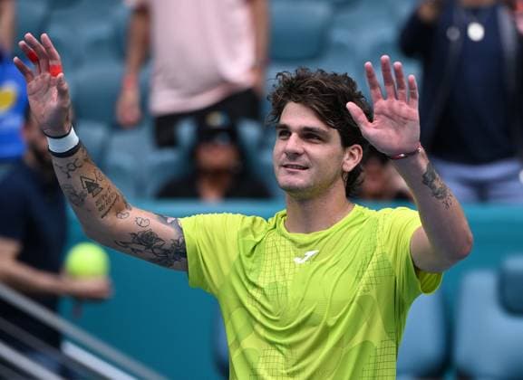 MIAMI GARDENS FL - MARCH 23: Taylor Fritz Vs Thiago Seyboth Wild during The Miami Open at Hard Rock Stadium on March 23, 2024 in Miami Gardens, Florida. : Copyright: xmpi04x