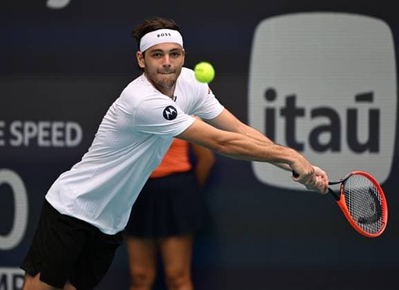 MIAMI GARDENS FL - MARCH 23: Taylor Fritz Vs Thiago Seyboth Wild during The Miami Open at Hard Rock Stadium on March 23, 2024 in Miami Gardens, Florida. : Copyright: xmpi04x