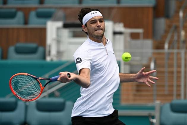 MIAMI GARDENS FL - MARCH 23: Taylor Fritz Vs Thiago Seyboth Wild during The Miami Open at Hard Rock Stadium on March 23, 2024 in Miami Gardens, Florida. : Copyright: xmpi04x