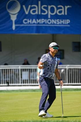 PALM HARBOR, FL - MARCH 23: Ryo Hisatsune (JPN) after sinking his birdie putt on 4 during Rd3 of the Valspar Championship at Innisbrook Resort - Copperhead, on March 23, 2024, in Palm Harbor, Florida. (Photo by Ken Murray Icon Sportswire) GOLF: MAR 23 PGA, Golf Herren Valspar Championship EDITORIAL USE ONLY Icon2403230373