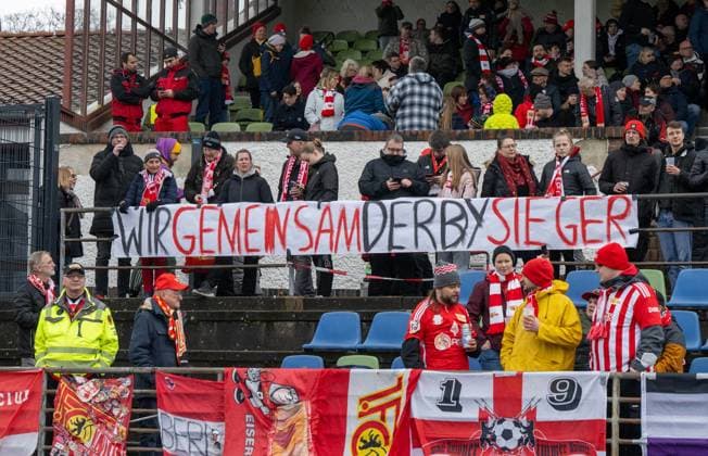 Soccer, Women, Season 2023 2024, Regionalliga Nordost 15 Matchday , FC Viktoria 1889 Berlin 1 FC Union Berlin, Fans of Union before the match, We together derby winner, 24 03 2024, Copyright: xMatthiasxKochx