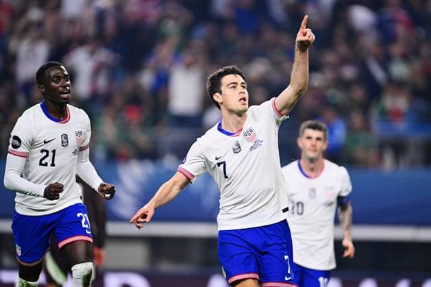 RECORD DATE NOT STATED CONCACAF NATIONS LEAGUE 2023-2024 Mexico 0-2 United States - Final Giovanni Reyna celebrate this goal 0-2 of United States during the Final match between Mexico (Mexican national team, Nationalteam and United States as part of the 2024 Concacaf Nations League, at AT-T Stadium, Arlington, Texas, on March 24, 2024. ARLINGTON TEXAS UNITED STATES  Copyright: xJorgexMartinezx 20240324203817_CNL_24_FINAL_MEX_USA_REYNA284