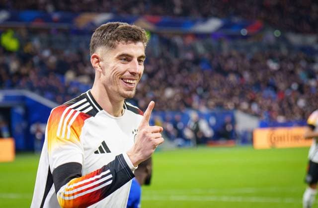 Kai Havertz, DFB 7 scores, shoots goal , Tor, Treffer, Torschuss, 0-2 and celebrates his goal in the friendly match FRANCE - GERMANY 0-2 FRANKREICH - DEUTSCHLAND 0-2 in preparation for European Championships 2024 on Mar 23, 2024 in Lyon, France.
