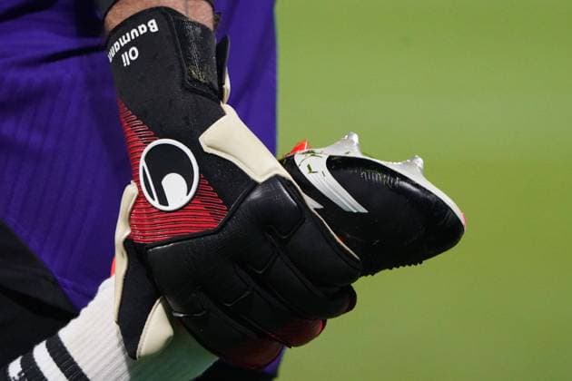 Football, friendly match, international match, test match, France Germany, 23 03 2024, Groupama Stadium Lyon Oliver Baumann, TW glove symbol photo Germany, action, single image