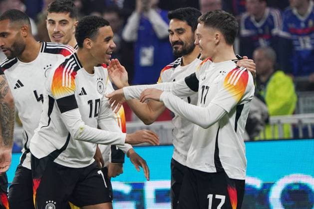 Football, friendly match, international match, test match, France Germany, 23 03 2024, Groupama Stadium Lyon Jamal Musiala, Florian Wirtz Germany, action, single image