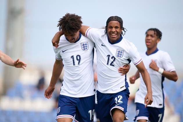 International Mens U18 Friendly Match, England U18 and Netherlands U18 MURCIA, SPAIN - MARCH 25: Leon Chiwome of England U18 and Wolverhampton Wanderers celebrates after scoring his team s second goal during the International Mens U18 Friendly match between England U18 and Netherlands U18 at Pintar Arena Stadium, on March 25, 2024 in San Pedro del Pinatar, Murcia, Spain. (Photo By Francisco Macia Photo Players Images) San Pedro del Pintar Pinatar Arena Murcia Spain Copyright: xFranciscoxMacia(C)x