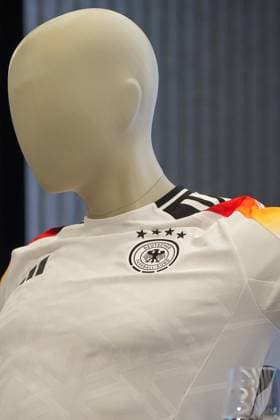 New DFB home jersey from Adidas on a mannequin Frankfurt 25 03 2024 Final training Germany, DFB Campus