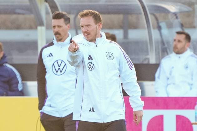 National coach Julian Nagelsmann Germany Germany and co-coach assistant coach Sandro Wagner Germany Germany Frankfurt 25 03 2024 Final training Germany, DFB Campus