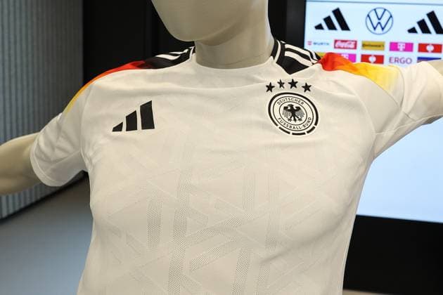 Sport, Football, National team Season 2023 24 Press conference Germany before the international match against the Netherlands 25 03 2024, DFB Campus Frankfurt The home jersey of Germany Frankfurt am Main DFB Campus Hessen Germany