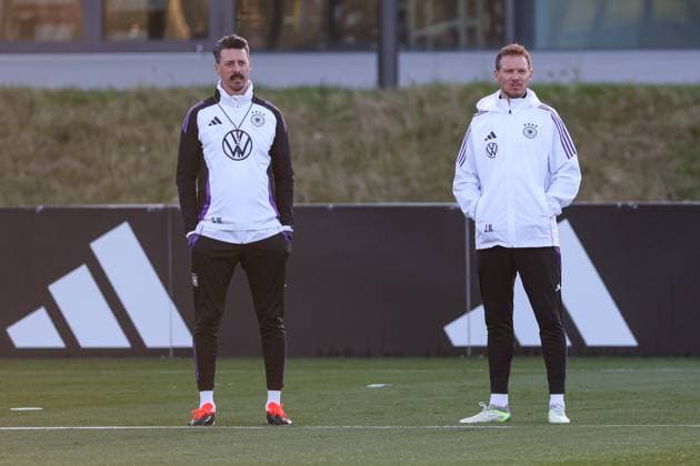 Final training session of the German national team before the match against the Netherlands on 25 March 2024 at the DFB Campus in Frankfurt Co coach Sandro Wagner Germany and national coach Julian Nagelsmann Germany MH