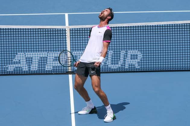 March 25, 2024, Miami Gardens, Florida, USA: Karen Khachanov reacts after winning his third round of men s singles at the 2024 Miami Open presented by Itau at Hard Rock Stadium. Miami Gardens USA - ZUMAw109 20240325_fap_w109_005 Copyright: xDebbyxWongx