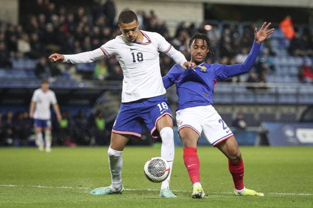 ODOBERT WILSON 22 FOOTBALL : Match international amical espoirs France vs EEUU -25 03 2024. Stade Auguste Bonal Sochaux Montbeliard ElyxandroCegarra Panoramic 