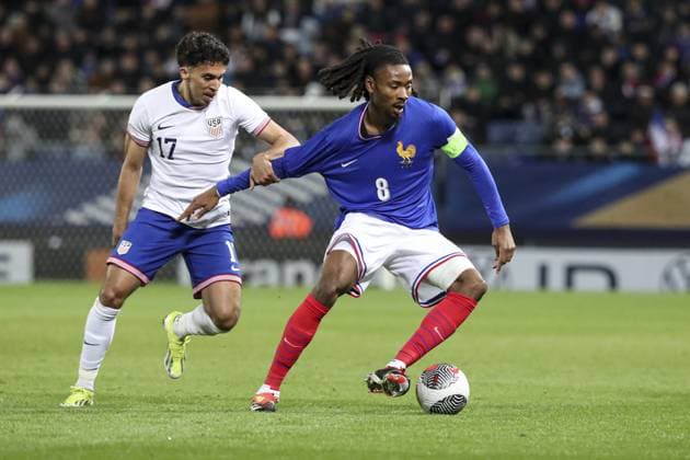 THURAM KHEPHEREN 8 FOOTBALL : Match international amical espoirs France vs EEUU -25 03 2024. Stade Auguste Bonal Sochaux Montbeliard ElyxandroCegarra Panoramic 