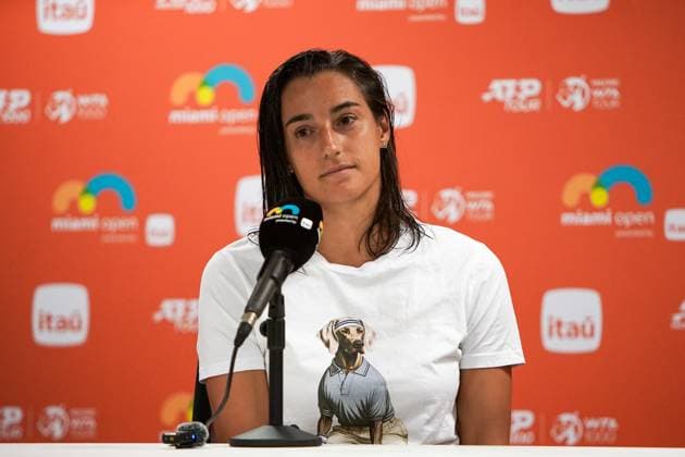 March 25, 2024, Miami Gardens, Florida, USA: Caroline Garcia (FRA) speaks to the media after winning her fourth round women s singles match at the 2024 Miami Open presented by Itau at Hard Rock Stadium. Miami Gardens USA - ZUMAw109 20240325_fap_w109_018 Copyright: xDebbyxWongx