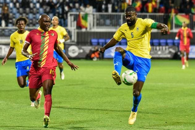 CHAMBLY, FRANCE - MARCH 25; Bruno Ecuele Manga of Gabon and Ravy Tsouka of Congo during the FIFA International Friendly, Länderspiel, Nationalmannschaft match between Gabon and Congo at Stade des Marais on march 25, 2024 in Chambly, France. Photo by MOUSSAVOU B Aristide Copyright: xx