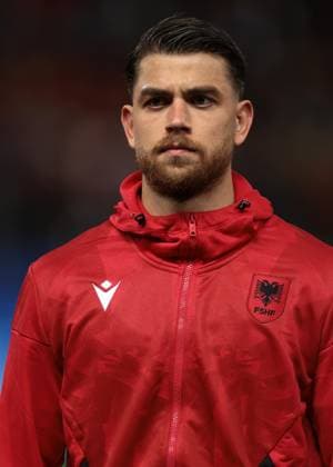 Parma, Italy, 22nd March 2024. Enea Mihaj of Albania looks on during the line up prior to the International Friendly, Länderspiel, Nationalmannschaft match at Stadio Ennio Tardini, Parma. Picture credit should read: Jonathan Moscrop Sportimage EDITORIAL USE ONLY. No use with unauthorised audio, video, data, fixture lists, club league logos or live services. Online in-match use limited to 120 images, no video emulation. No use in betting, games or single club league player publications. SPI-3023-0173
