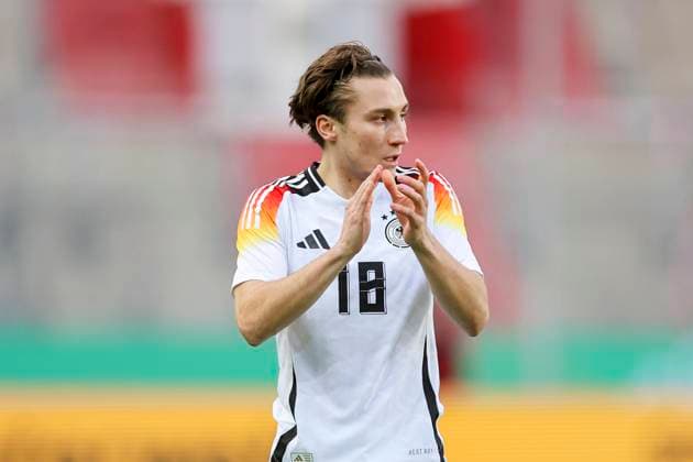 Rocco Reitz Germany cheers, UEFA European Under 21 Championship Qualifying Group D, Germany vs Israel, Erdgas Sportpark, 26 03 2024, Halle, Germany