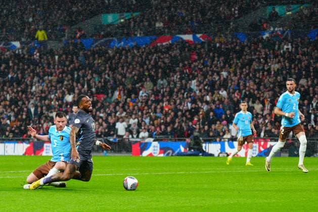 Jan Vertonghen of Belgium fouls Ivan Toney of England and a penalty is awarded England v Belgium, International Friendly, Länderspiel, Nationalmannschaft Football, Wembley Stadium, London, UK - 26 Mar 2024 EDITORIAL USE ONLY No use with unauthorised audio, video, data, fixture lists, club league logos or live services. Online in-match use limited to 120 images, no video emulation. No use in betting, games or single club league player publications. Copyright: xJavierxGarcia Shutterstockx 14400427ap