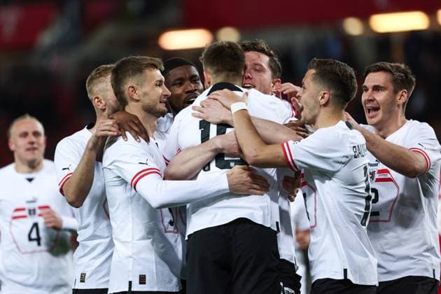 SOCCER - AUT vs TUR, test match VIENNA,AUSTRIA,26.MAR.24 - SOCCER - OEFB International Friendly, Länderspiel, Nationalmannschaft match, Austria vs Turkey. Image shows the rejoicing of AUT with Michael Gregoritsch (AUT).  GEPAxpictures xArminxRauthner