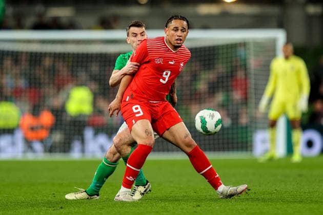 International Friendly, Länderspiel, Nationalmannschaft Aviva Stadium, Dublin 26 3 2024 Republic of Ireland vs Switzerland Ireland s SÃ SÃ amus Coleman and Noah Okafor 26 3 2024  Copyright: x INPHO RyanxByrnex RB1_4795
