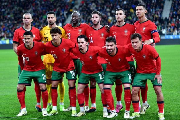 Portugal Mannschaftsbild (hi. V. li.) Pepe, Diogo Costa, Danilo Pereira, Goncalo Inacio, Diogo Dalot, Cristiano Ronaldo; (vorn v. li.) Joao Cancelo, Joao Felix, Vitinha, Ruben Neves, Otavio Ljubljana, March 26th 2024: Team Portugal before the International football Friendly match Portugal at Stadium Stozice, Ljubljana, (Igor Kupljenik SPP) Copyright: xIgorxKupljenikx xSPPx spp-en-IgKuSp-MMS_7287