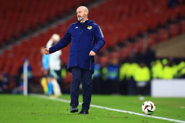 26th March 2024; Hampden Park, Glasgow, Scotland: International Football Friendly, Scotland versus Northern Ireland; Scotland manager Steve Clarke kicks a spare ball off the pitch during the game  ActionPlus12622087 DavidxYoung