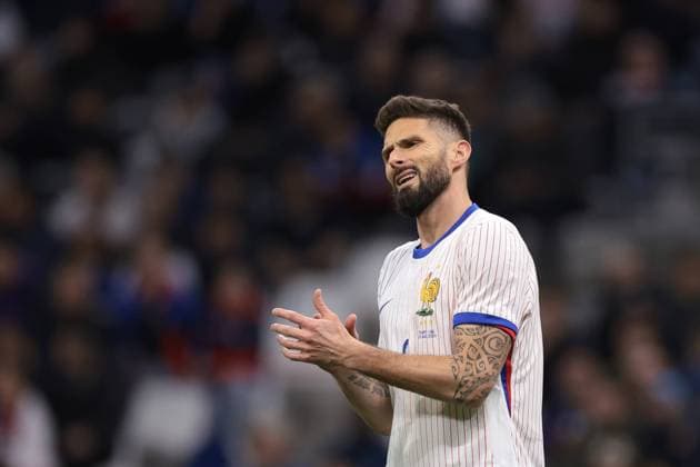 Marseille, , 26th March 2024. Olivier Giroud of France reacts during the International Friendly, Länderspiel, Nationalmannschaft match at Orange VÃ lodrome, Marseille. Picture credit should read: Jonathan Moscrop Sportimage EDITORIAL USE ONLY. No use with unauthorised audio, video, data, fixture lists, club league logos or live services. Online in-match use limited to 120 images, no video emulation. No use in betting, games or single club league player publications. SPI-3031-0013