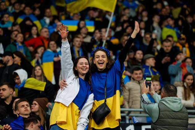 March 26, 2024, Wroclaw, Wroclaw, Poland: A Euro 2024 qualifying match between Ukraine and Iceland took place in Wroclaw at the Tarczynski Arena. in PIC: Ukraine fans Wroclaw Poland - ZUMAz123 0442447463st Copyright: xKrzysztofxZatyckix