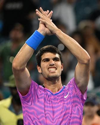 MIAMI GARDENS FL - MARCH 26: Carlos Alcaraz Vs Lorenzo Musetti during The Miami Open at Hard Rock Stadium on March 26, 2024 in Miami Gardens, Florida. Copyright: xmpi04x