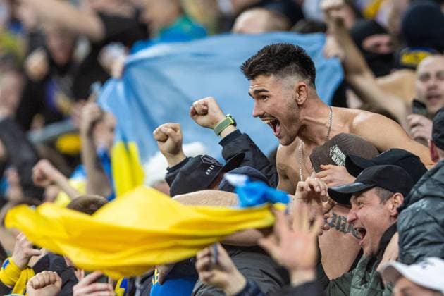Ukraine v Iceland: UEFA EURO, EM, Europameisterschaft,Fussball 2024 Play-Offs Final Ukrainian fans are cheering during the UEFA EURO 2024 Play-Offs final match between Ukraine and Iceland in Wroclaw, Poland, on March 26, 2024. Wroclaw Poland  Copyright: xAndrzejxIwanczukx originalFilename:iwanczuk-ukrainev240326_npVQP.jpg