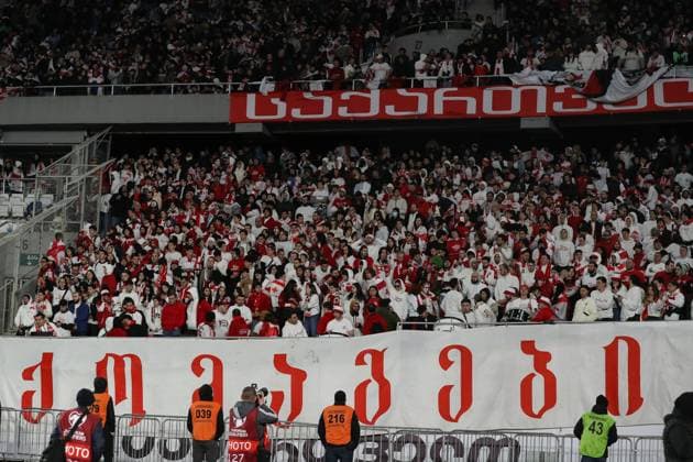 Fans of Georgia during the UEFA European Championship, EM, Europameisterschaft Qualifying match between Georgia and Greece at the The Boris Paitchadze Dinamo Arena on March 26, 2024 in Tbilisi, Georgia. Tbilisi Boris Paitchadze Dinamo Arena, Akaki Tsereteli Avenue, Didube, Tbilisi, 0112, Georgia Georgia Copyright: xArturxStabulnieksx 415989