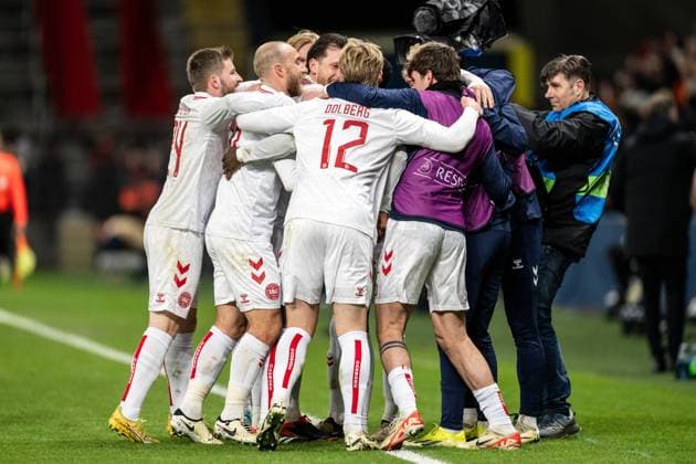 Denmark v Faroe Islands, football friendly, Broendby, Denmark Broendby, Denmark. 26th, March 2024. The players of Denmark seen in celebration during the football friendly between Denmark and Faroe Islands at Brondby Stadion in Broendby. Brondby Denmark  Copyright: xGonzalesxPhoto FrederikkexJensenx