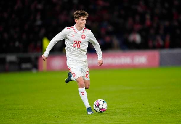 March 26 2024: Elias Jelert Kristensen (Denmark) controls the ball during a UEFA Friendly game, Denmark vs Faroe Islands, at Broendby Stadium, Copenhagen, Denmark. CSM Copenhagen Denmark - ZUMAc04_ 20240326_zma_c04_164 Copyright: xUlrikxPedersenx