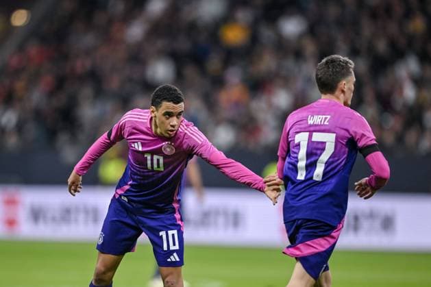 26 03 2024, Frankfurt, Germany, Deutscher Bank Park, Germany vs Netherlands International Friendly, Jamal Musiala Germany and Florian Wirtz Germany gesturing, gesturing Photo H Langer Frankfurt Deutscher Bank Park Germany 541_GERNED20240326_094 Langer-541