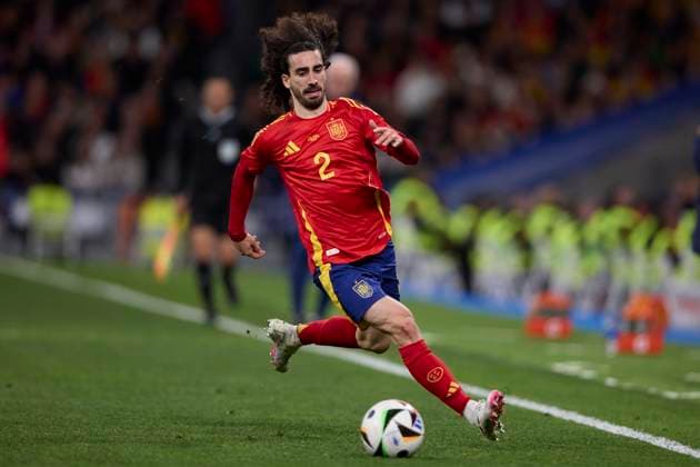 Marc Cucurella of Spain controls the ball, friendly, Spain v Brazil, Santiago Bernabeu Stadium, March 26, 2024, Madrid, Spain.
