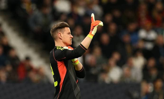 26 03 2024, Football, International match, Test match 2023 24, Germany Netherlands, at Deutsche Bank Park Frankfurt am Main Goalkeeper Marc Andre ter Stegen Germany DFL and DFB regulations prohibit any use of photographs as image sequences and or quasi video