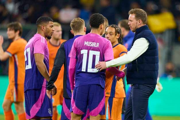 DFB headcoach Julian Nagelsmann , Bundestrainer, Nationaltrainer, Jamal Musiala, DFB 10 Benjamin Henrichs, DFB 20 celebrate after the friendly match GERMANY - NETHERLANDS 2-1 DEUTSCHLAND - NIEDERLANDE 2-1 in preparation for European Championships 2024 on Mar 26, 2024 in Frankfurt, Germany.