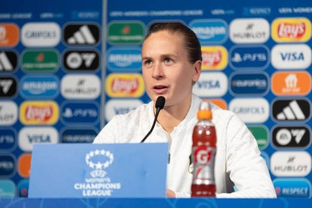240327 Filippa Curmark of Häcken during a press conference ahead of a training session with Häcken on March 27, 2024 in Paris Photo Michael Erichsen BILDBYRAN COP 89 MI0633 bbeng champions league dam football fotboll fotboll häcken practice soccer training träning  Copyright: MICHAELxERICHSEN BB240327MI041
