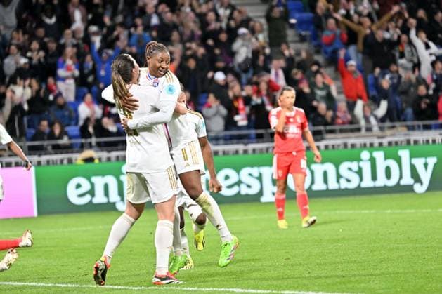Joie de Kadidiatou Diani (lyon) et de ses coÃ quipieres FOOTBALL: Olympique Lyonnais FÂŽminines vs Benfica Lisbonne - 1 4 de finale Ligue des Champions FÂŽminine - 27 03 2024 FredericChambert Panoramic 